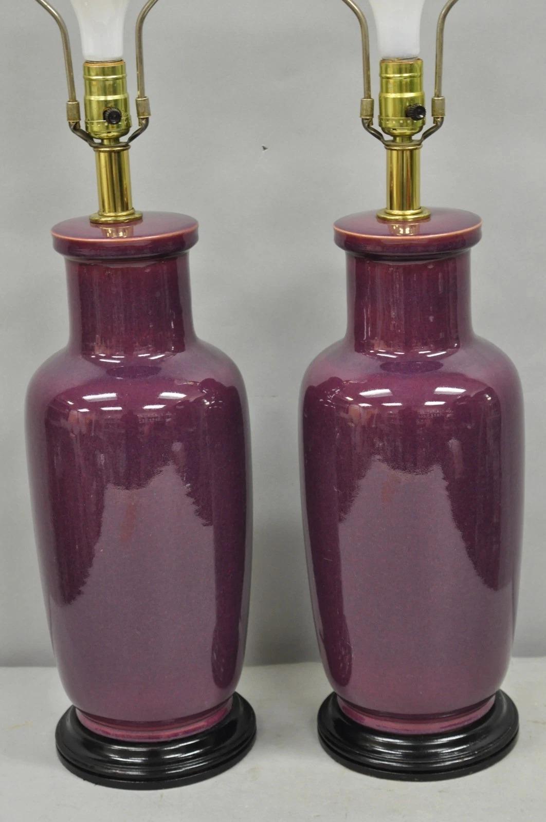 Cineserie Lampade da tavolo Jardiniere in ceramica porcellanata vintage Chinoiserie Plum Purple - coppia in vendita