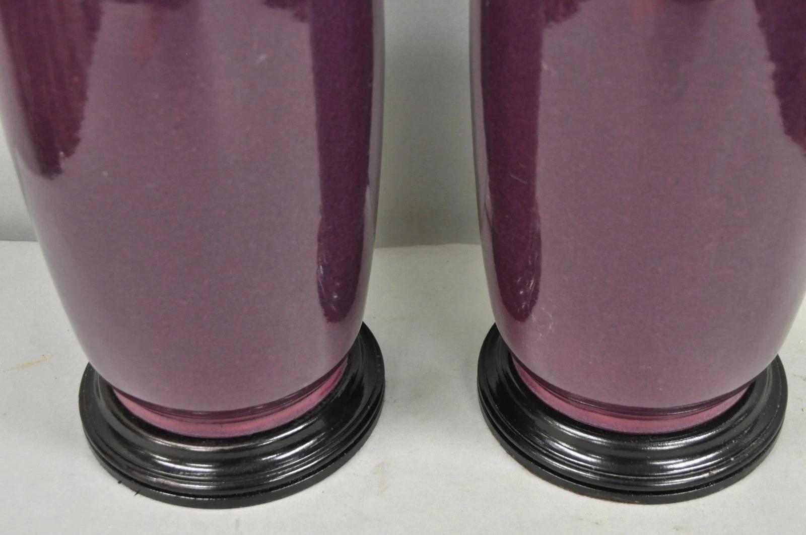 Ceramica Lampade da tavolo Jardiniere in ceramica porcellanata vintage Chinoiserie Plum Purple - coppia in vendita