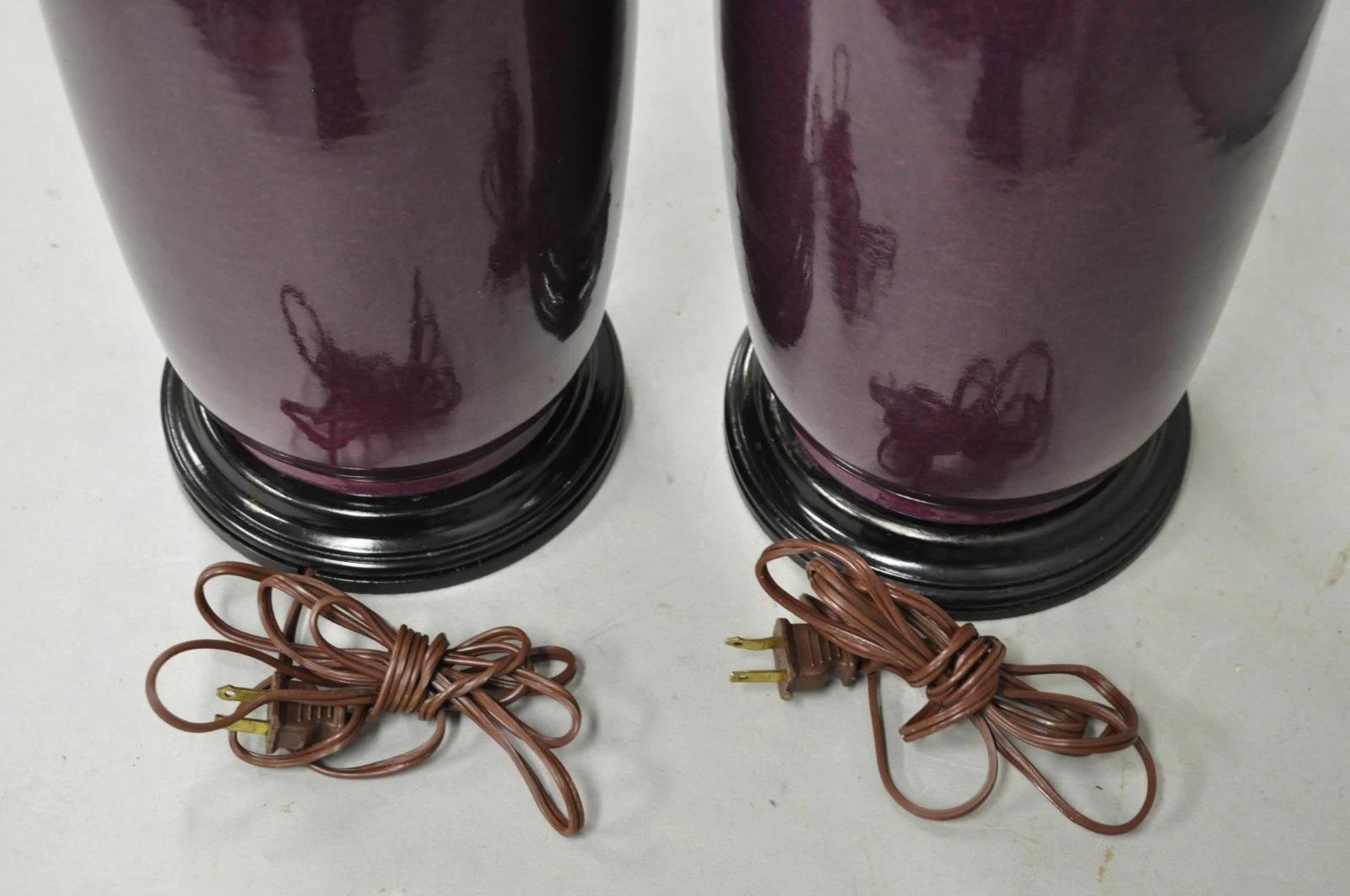 Lampade da tavolo Jardiniere in ceramica porcellanata vintage Chinoiserie Plum Purple - coppia in vendita 2