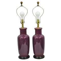 Lampade da tavolo Jardiniere in ceramica porcellanata vintage Chinoiserie Plum Purple - coppia