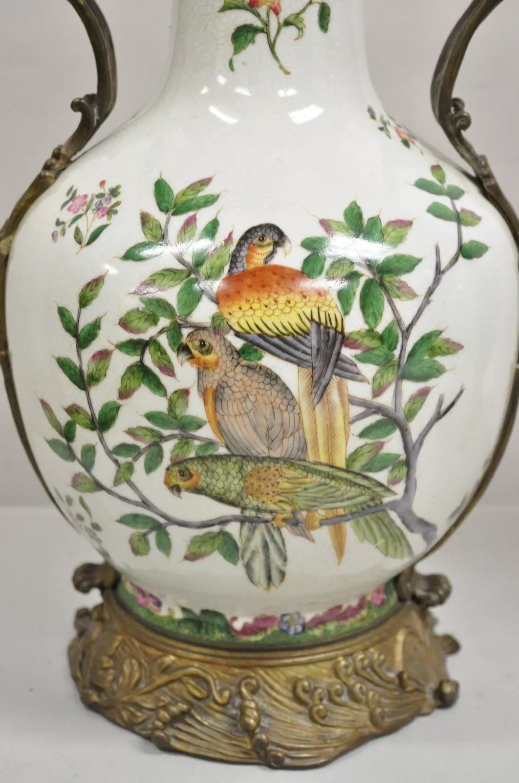 20th Century Vintage Chinoiserie Porcelain & Bronze French Louis XV Style Table Lamps - Pair For Sale
