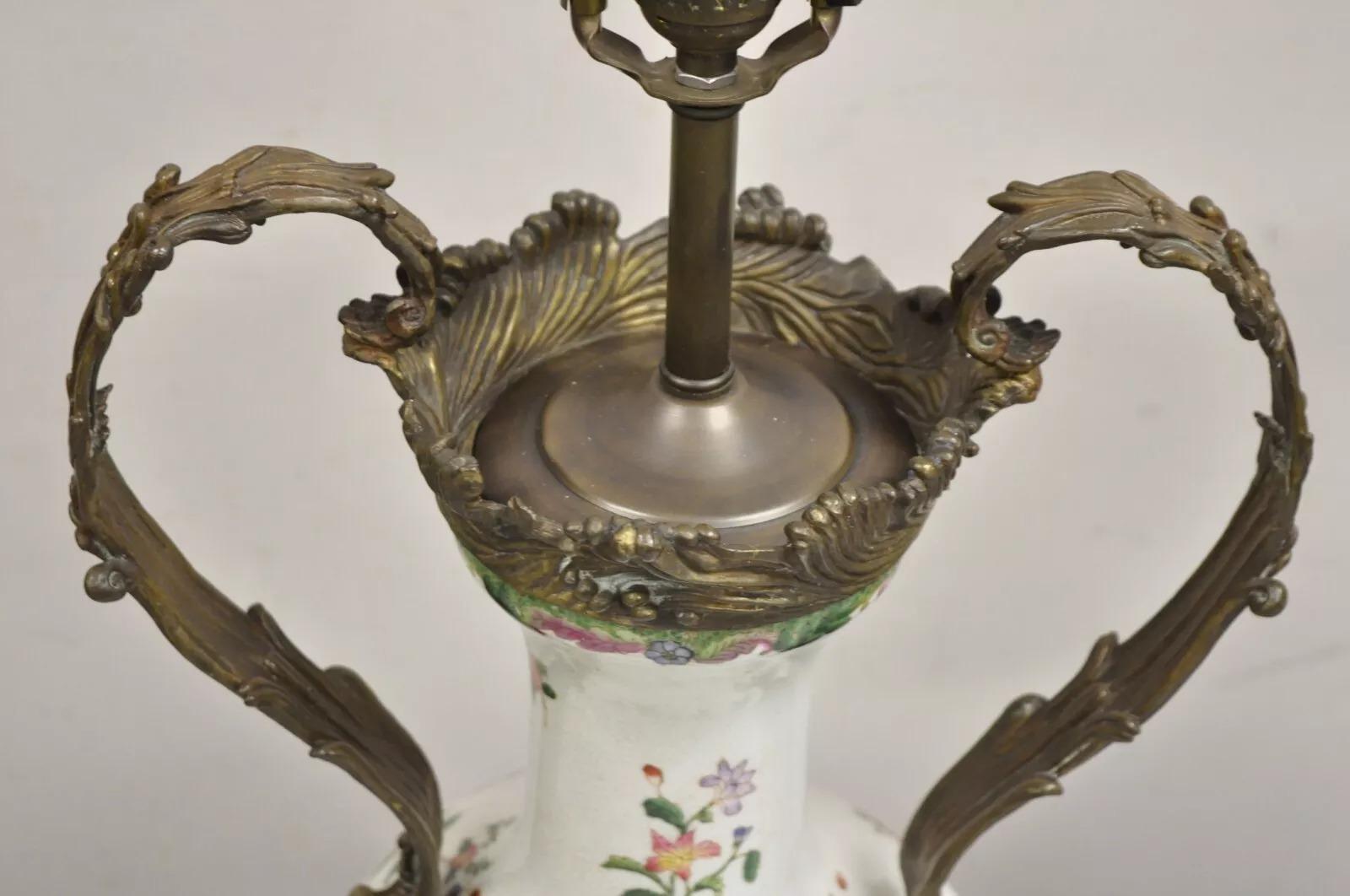 Vintage Chinoiserie Porcelain & Bronze French Louis XV Style Table Lamps - Pair For Sale 1