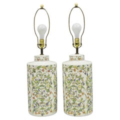 Pareja de lámparas de sobremesa orientales florales de jengibre de porcelana china Vintage Chinoiserie