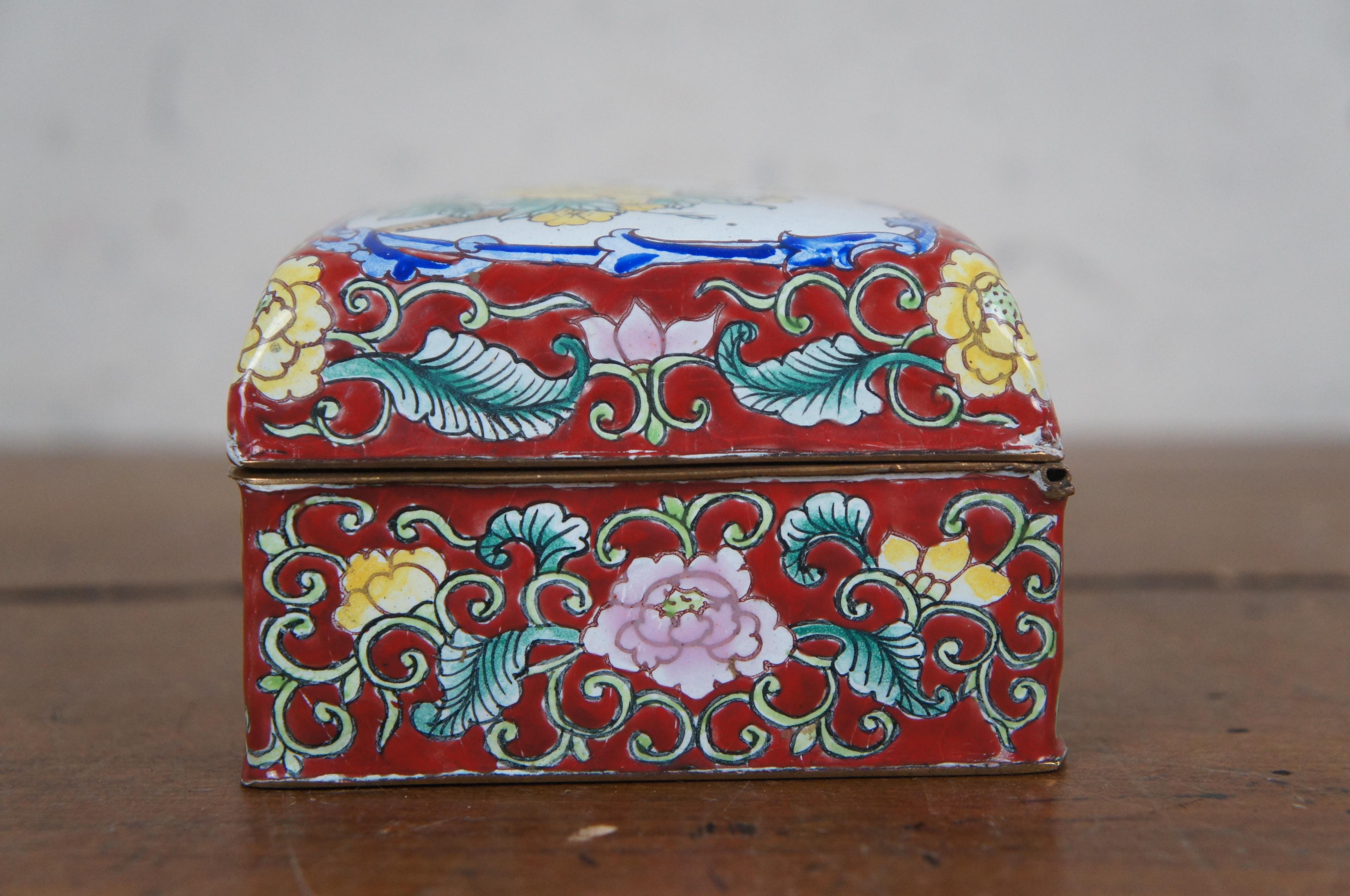 Vintage Chinoiserie Porcelain Cloisonne Enameled Floral Trinket Keepsake Box 5