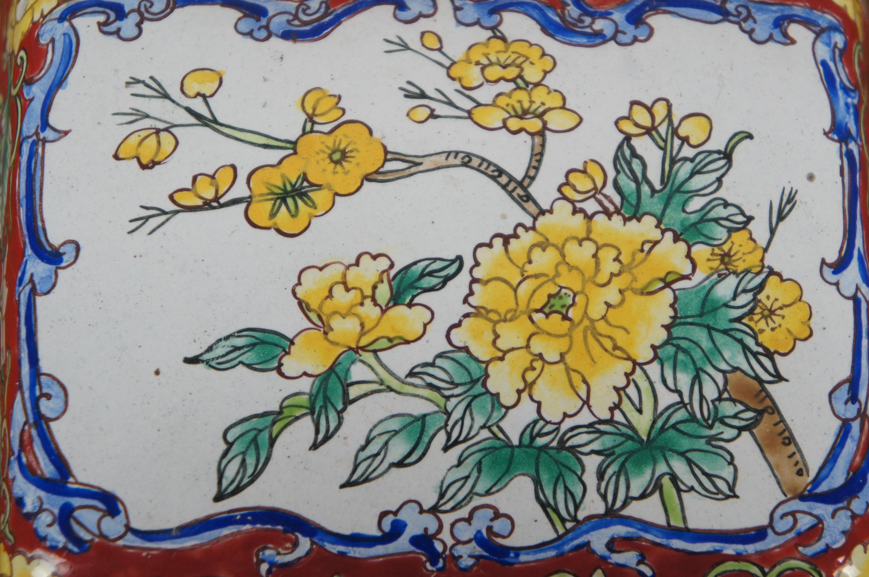 Vintage Chinoiserie Porcelain Cloisonne Enameled Floral Trinket Keepsake Box 5