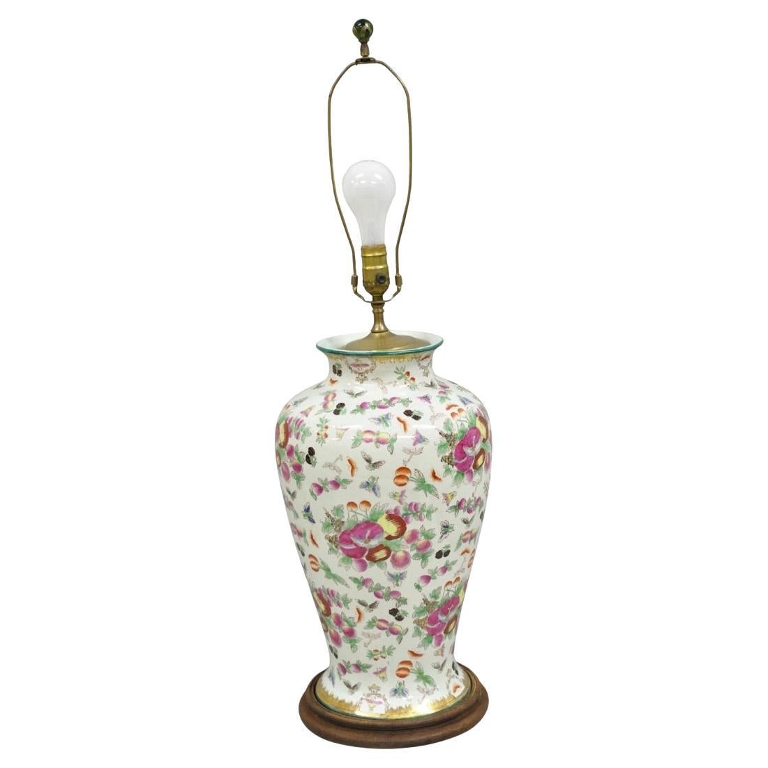 Vintage Chinoiserie Porcelana Jardinière Flor Rosa Pintada Lámpara de Mesa Grande