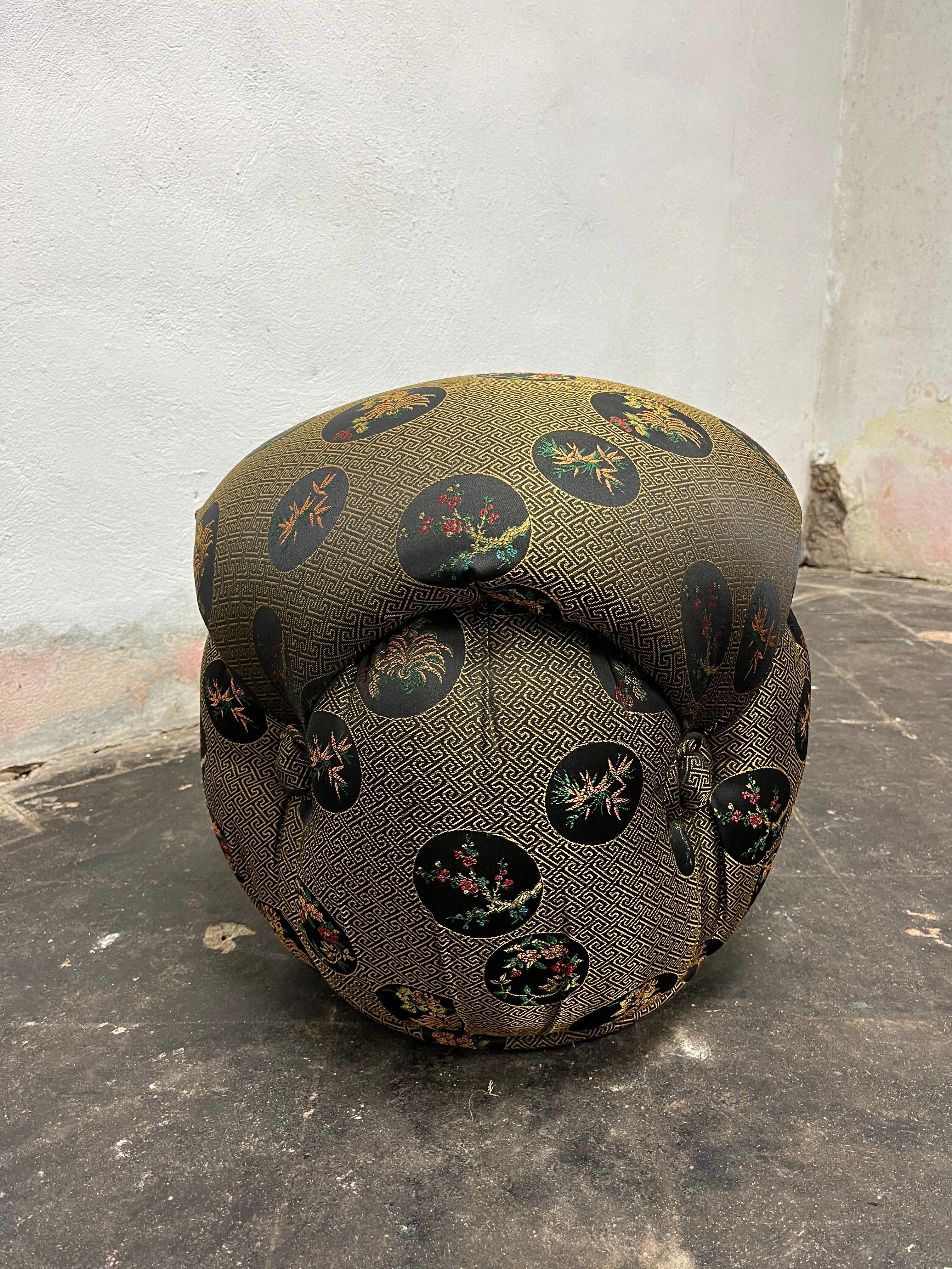 Unknown Vintage Chinoiserie Pouf Ottoman Button Tuft