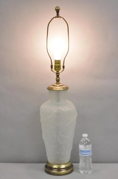 Vintage Chinoiserie Raised Satin Glass Tropical Birds Art Nouveau Table Lamp