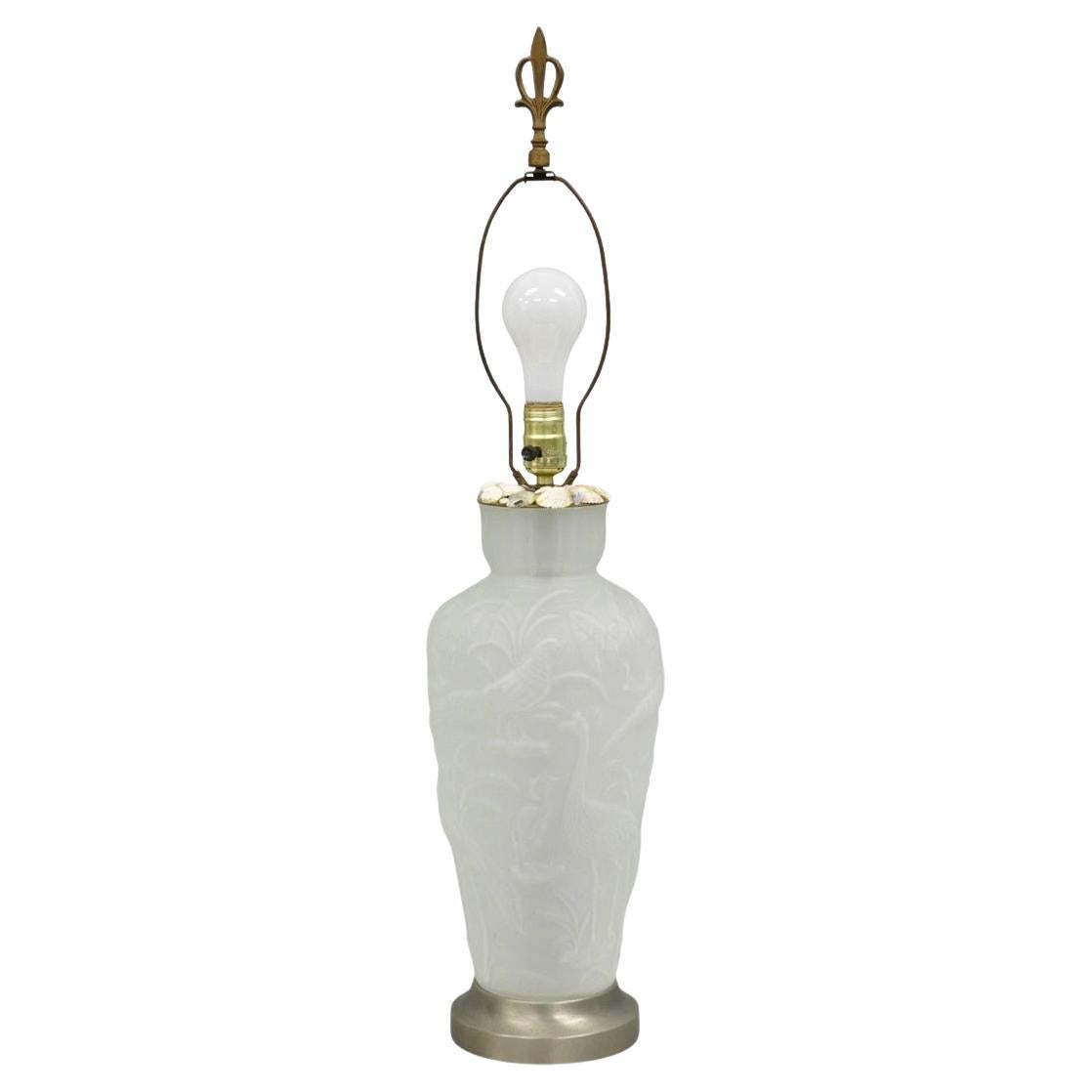 Vintage Chinoiserie Erhöhte Satin Glas Tropische Vögel Jugendstil Tischlampe