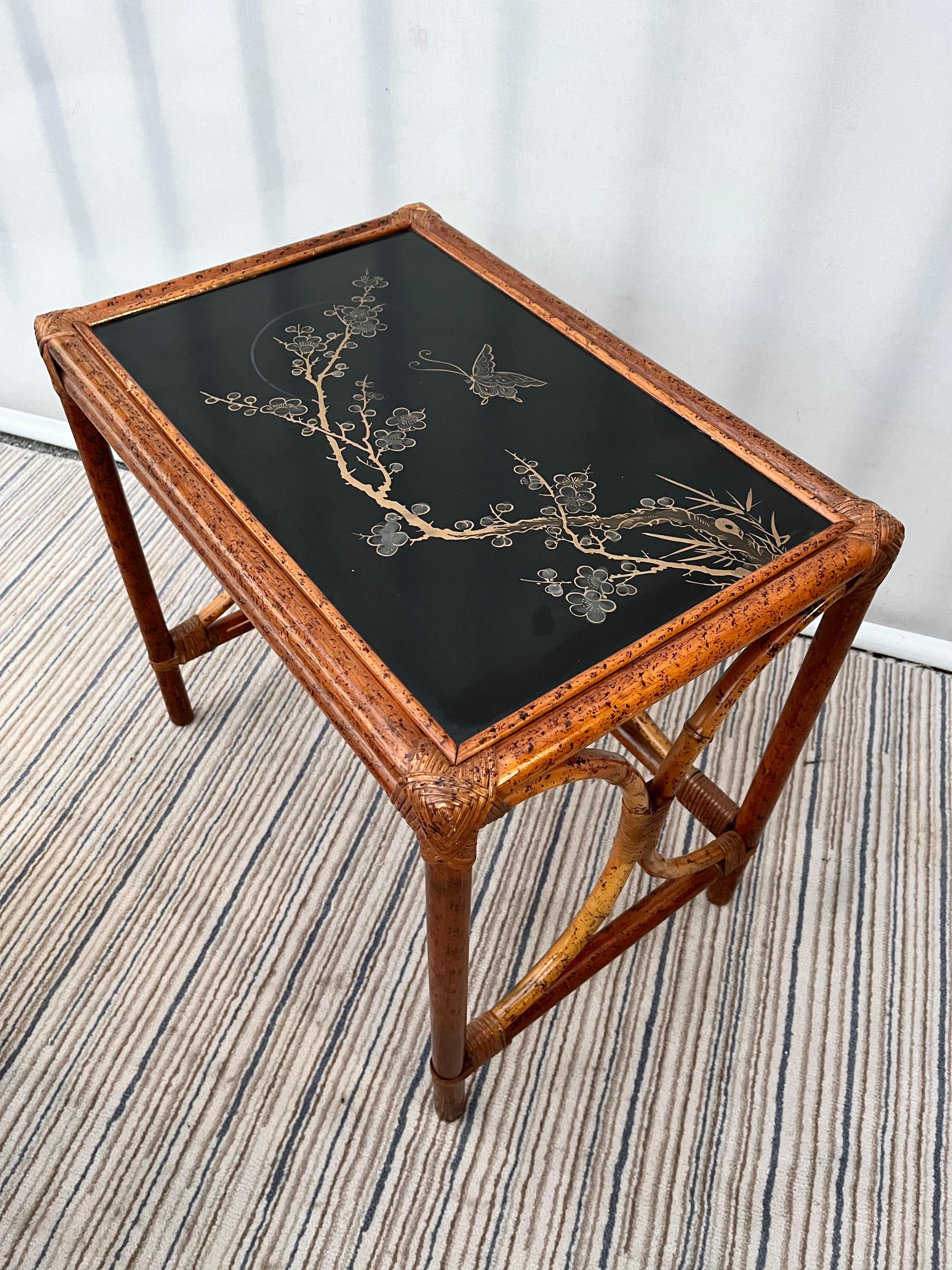 Vintage chinoiserie Rattan Nesting Tables, circa 1960s  For Sale 8