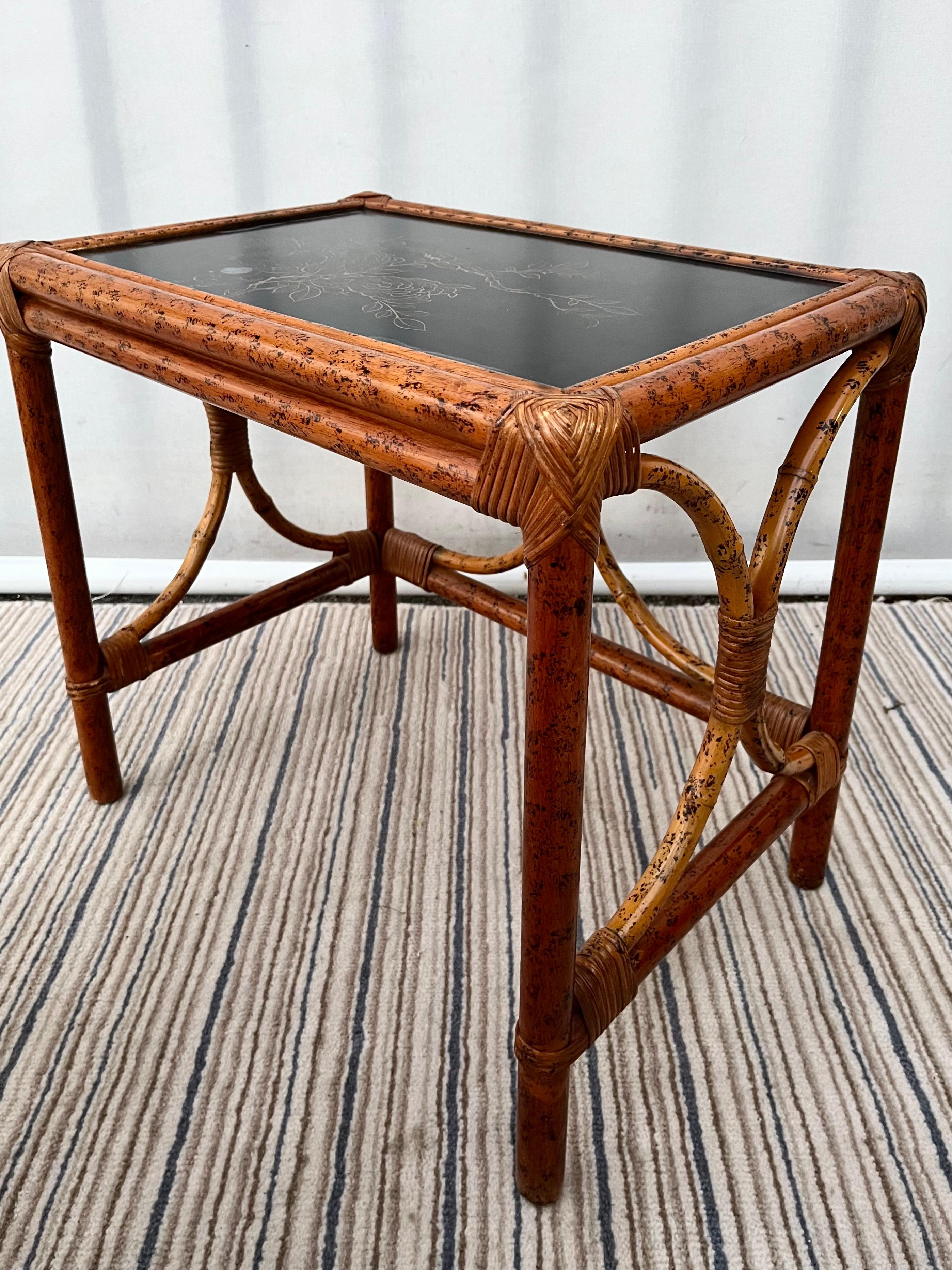 Bamboo Vintage chinoiserie Rattan Nesting Tables, circa 1960s  For Sale