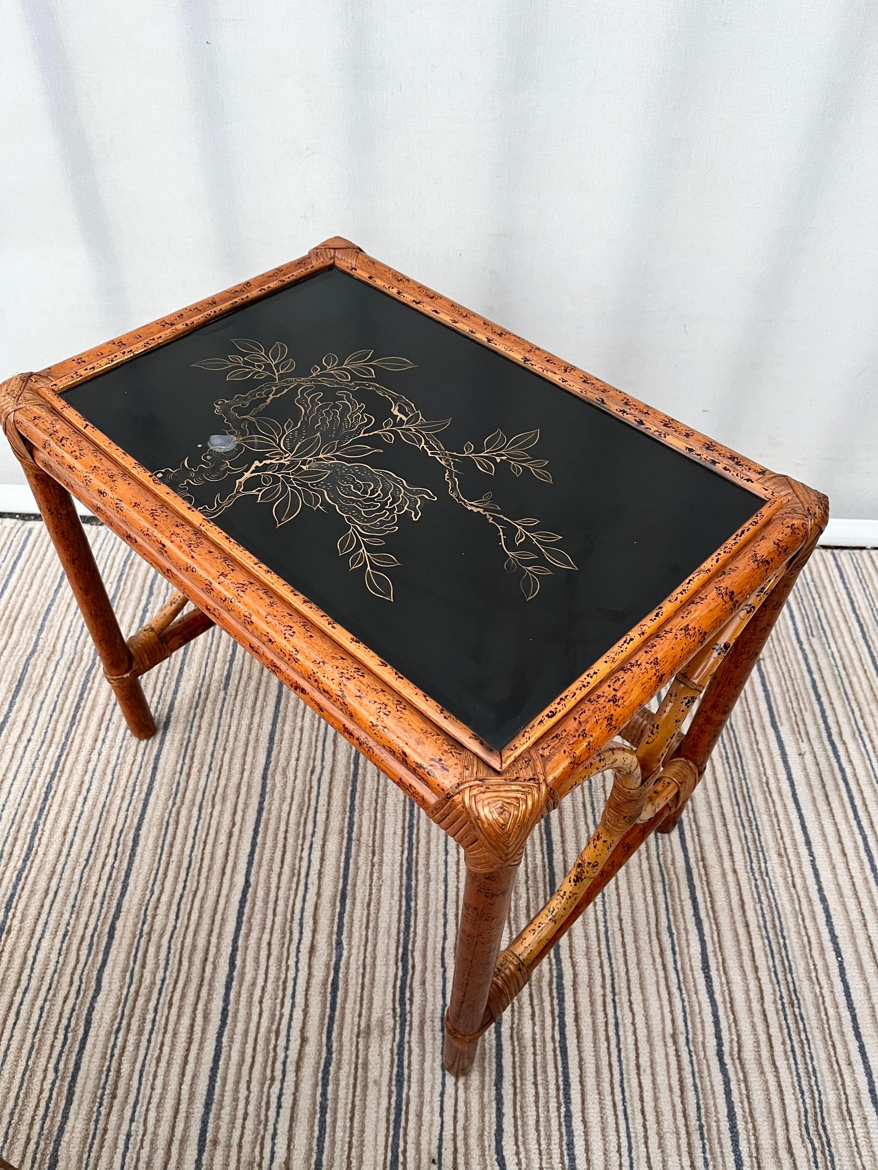 Vintage chinoiserie Rattan Nesting Tables, circa 1960s  For Sale 1
