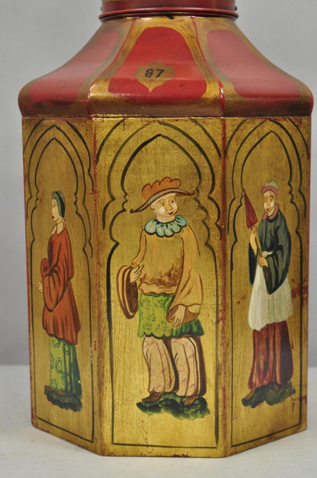 Unknown Vintage Chinoiserie Red Tole Metal Tea Canister Table Lamp by Vaughan Design Ltd For Sale