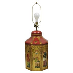 Used Chinoiserie Red Tole Metal Tea Canister Table Lamp by Vaughan Design Ltd