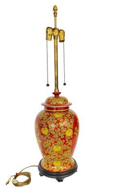 Vintage Chinoiserie Red & Yellow Ginger Jar Lamp