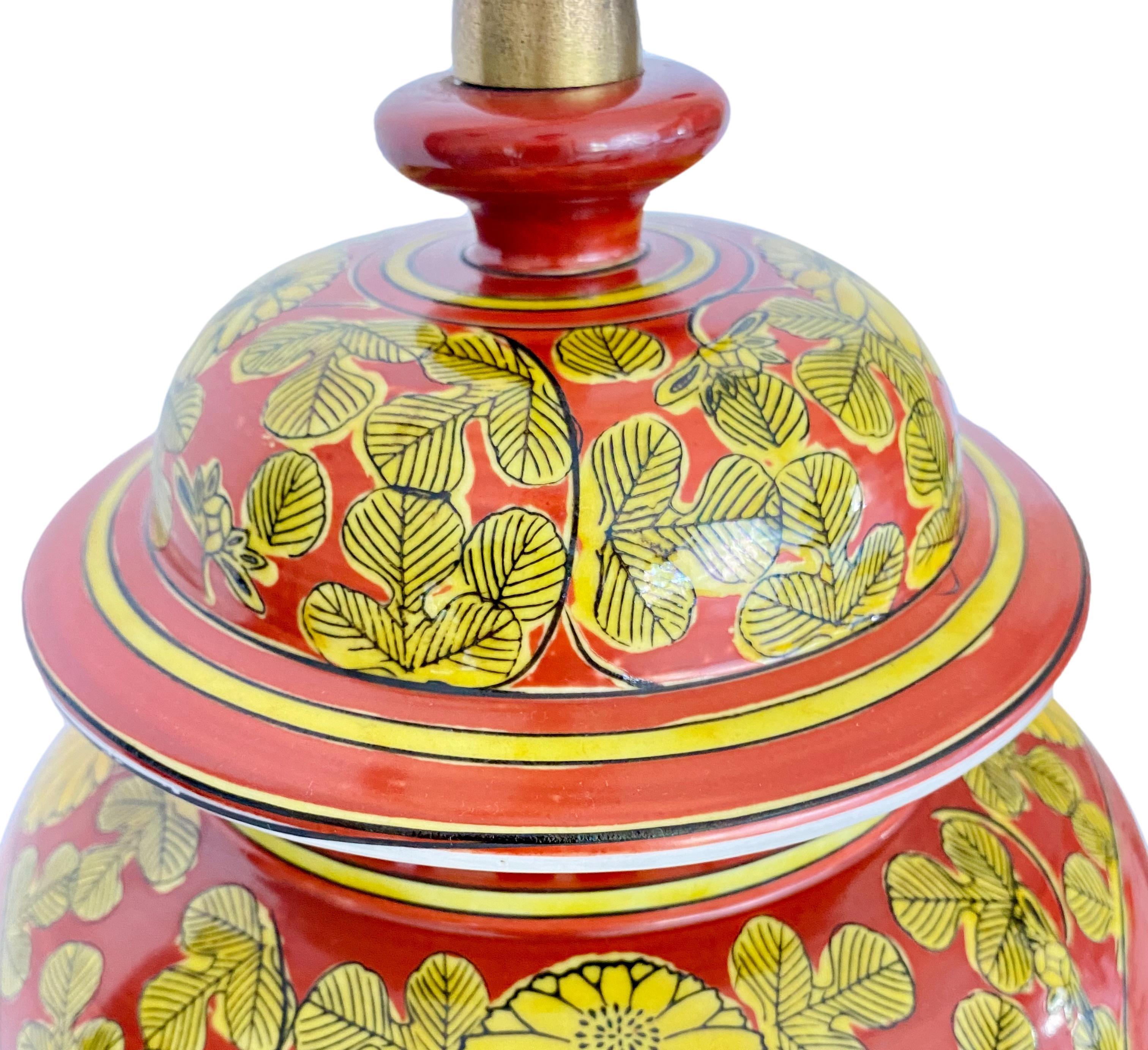 American Vintage Chinoiserie Red & Yellow Ginger Jar Lamp