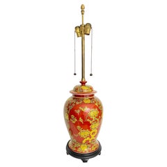 Vintage Chinoiserie Red & Yellow Ginger Jar Lamp