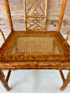 Vintage Chinoiserie Regency Horseshoe Bamboo Rattan & Cane Side Chair