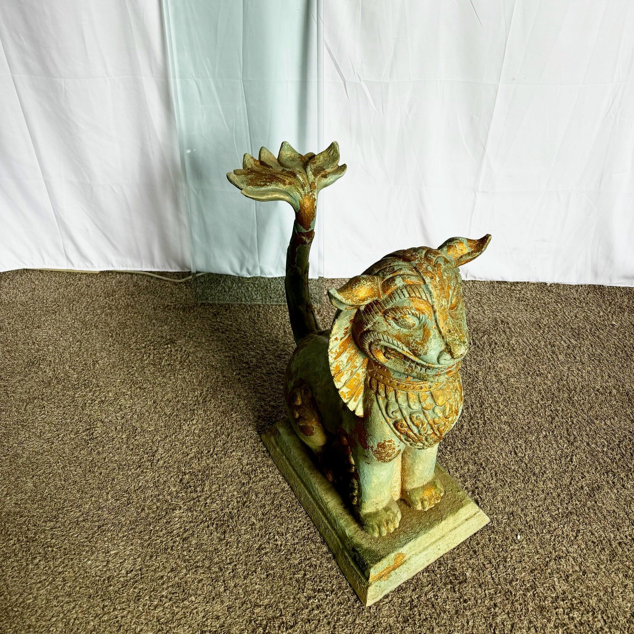 Vintage Chinoiserie Resin Foo Dog Glass Top Console Table For Sale 4