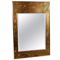 Vintage Chinoiserie Reverse Painted Gold Leaf Mirror by La Barge