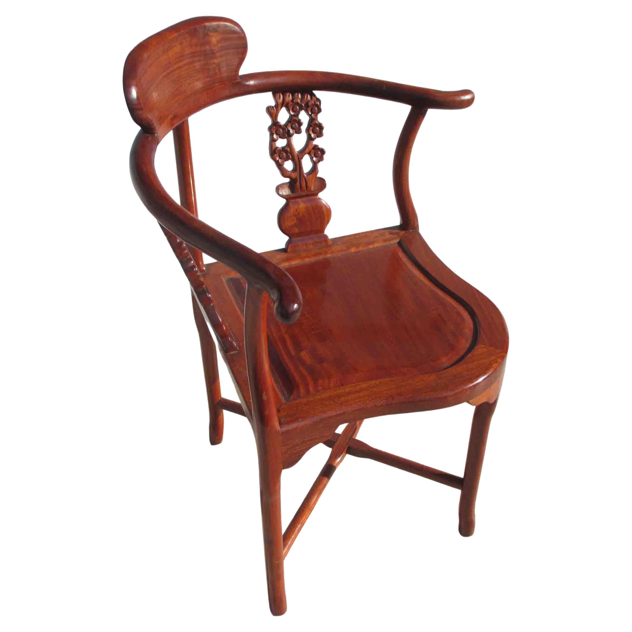 Vintage Chinoiserie Rosewood Corner Chair For Sale