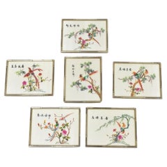 Antique Chinoiserie Silk Needlepoint Chinese Japanese Asian Wall Art - Set of 6
