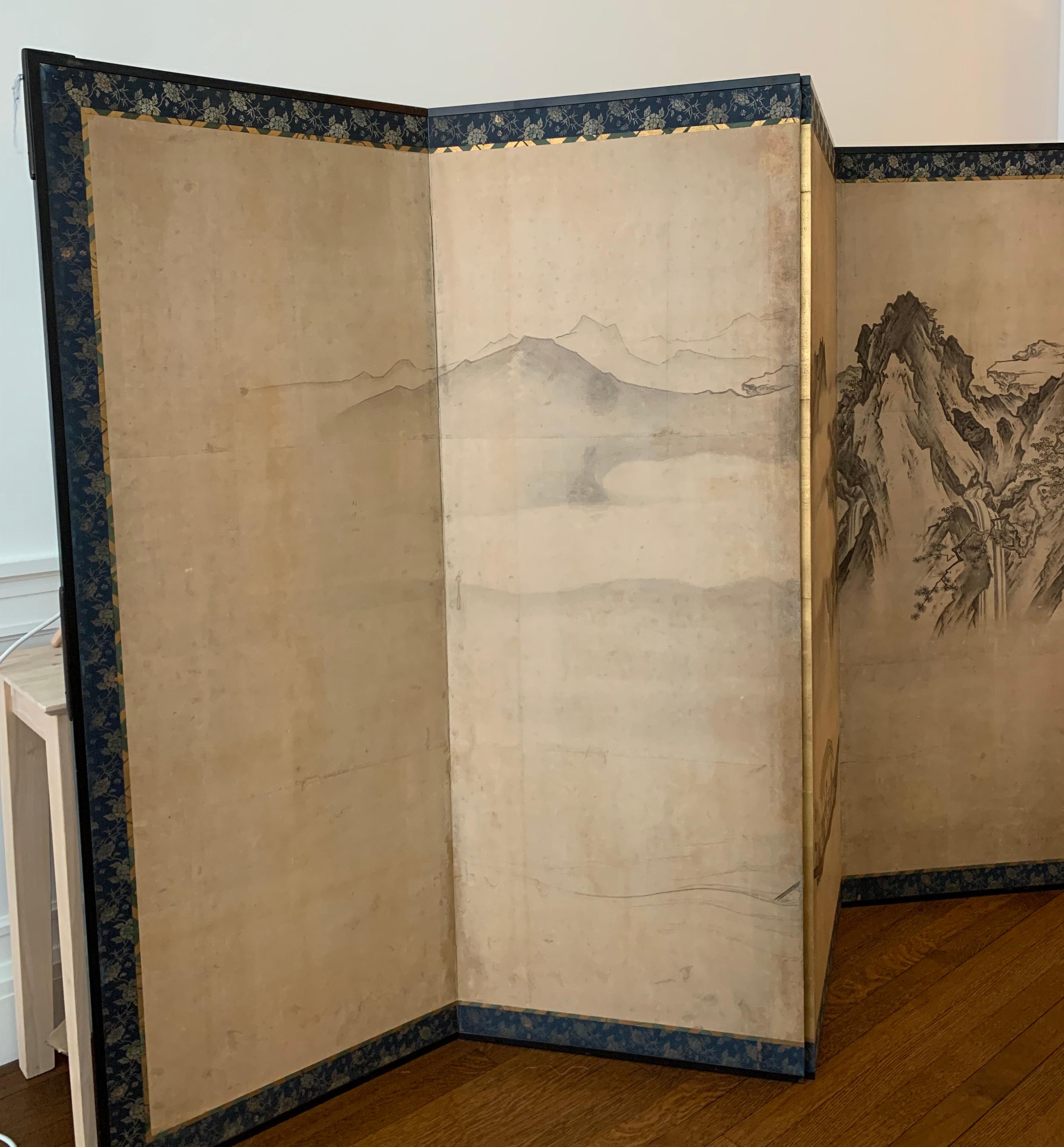 Parchment Paper Vintage Chinoiserie Six Panel Screen