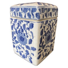 Vintage Chinoiserie Square Tea Jar or Covered Box