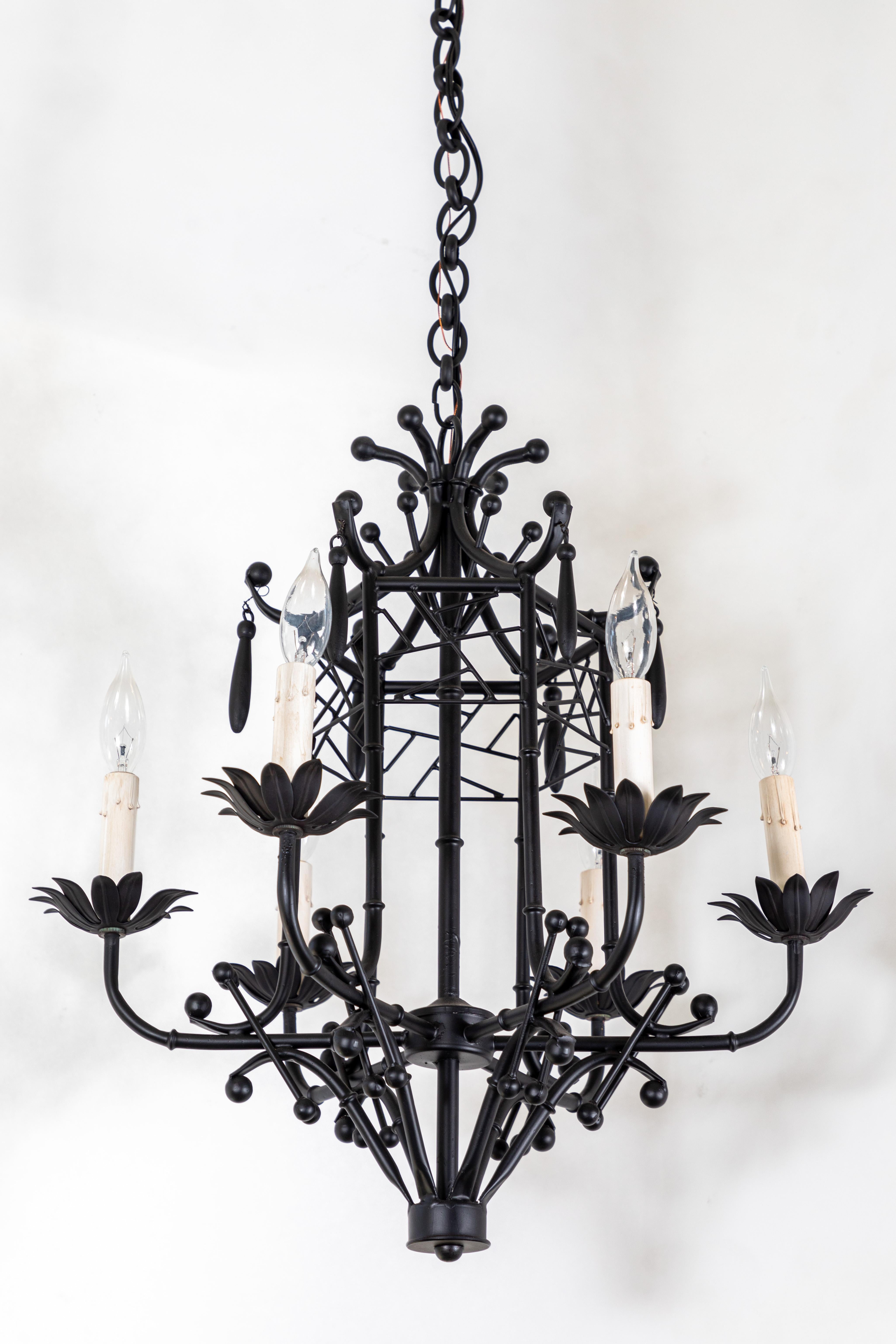Italian Vintage Chinoiserie Style 6-Arm Hanging Chandelier in Faux Bamboo