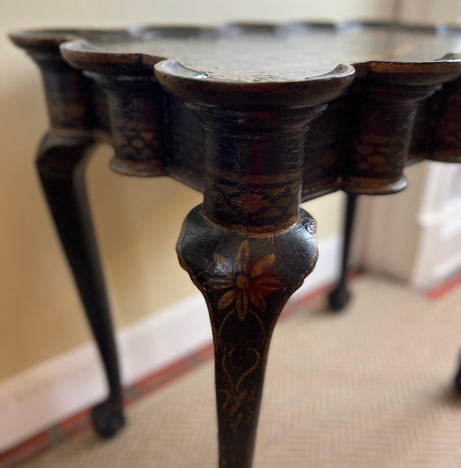 Vintage Chinoiserie Style Black and Gold Painted Side Table with Crackle Finish 5