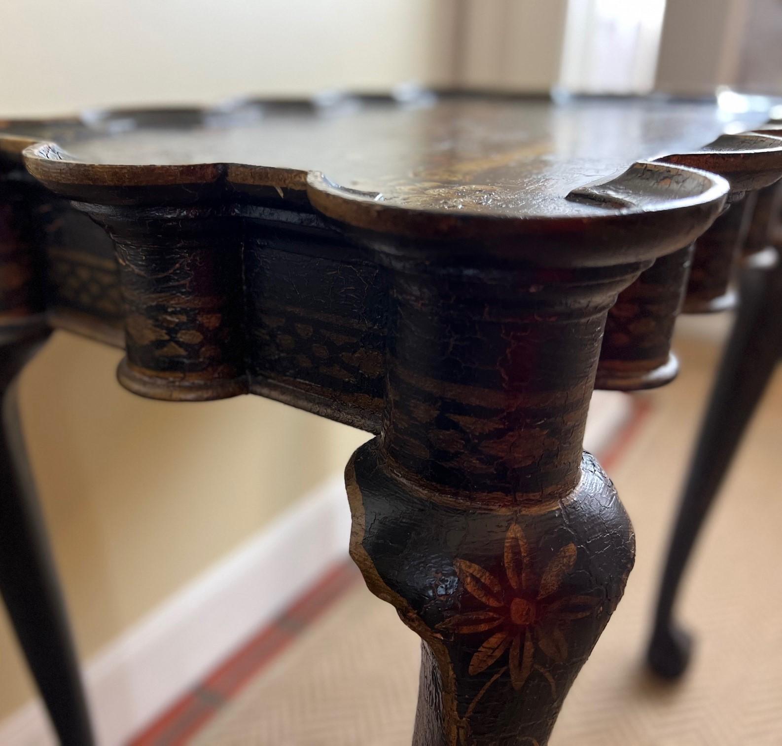Vintage Chinoiserie Style Black and Gold Painted Side Table with Crackle Finish 6