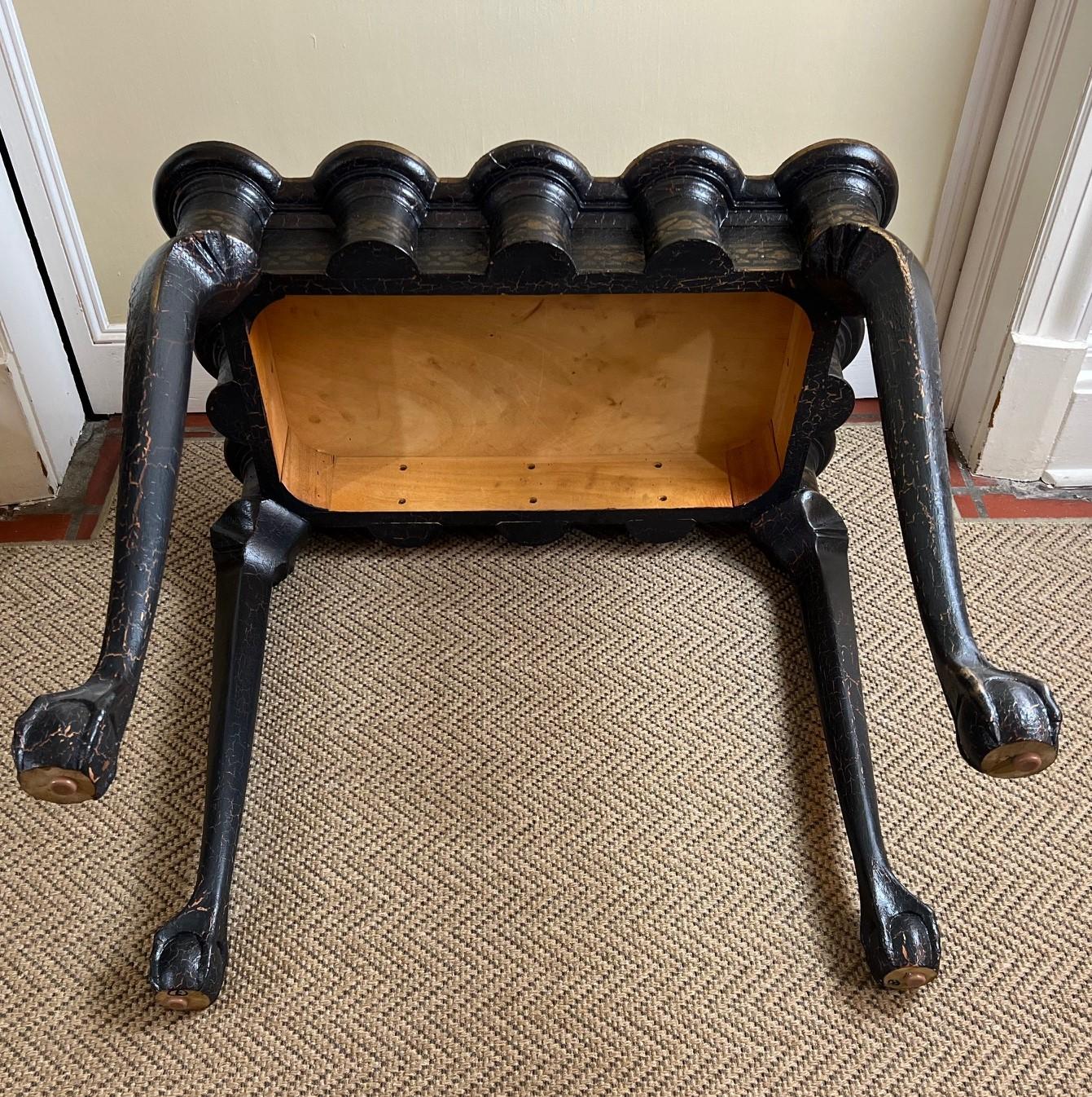 Vintage Chinoiserie Style Black and Gold Painted Side Table with Crackle Finish 12