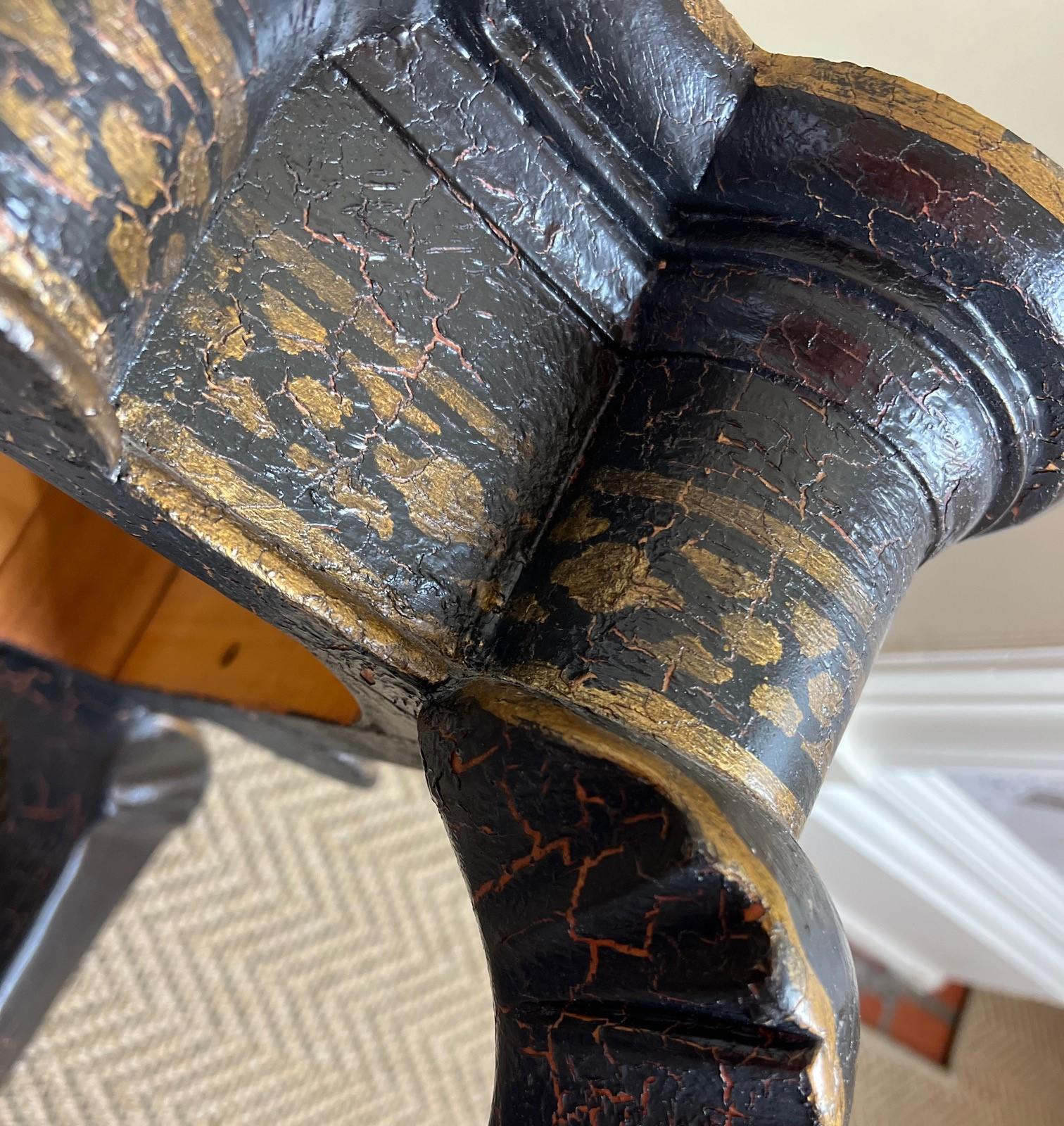 Vintage Chinoiserie Style Black and Gold Painted Side Table with Crackle Finish 13