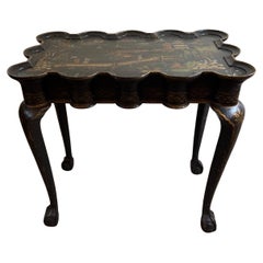 Vintage Chinoiserie Style Black and Gold Painted Side Table with Crackle Finish