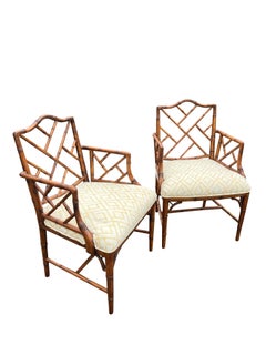 Vintage Chinoiserie Stil Chippendale Faux Bambus Stühle- ein Paar