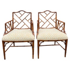 Vintage Chinoiserie Style Chippendale Faux Bamboo Chairs- a Pair