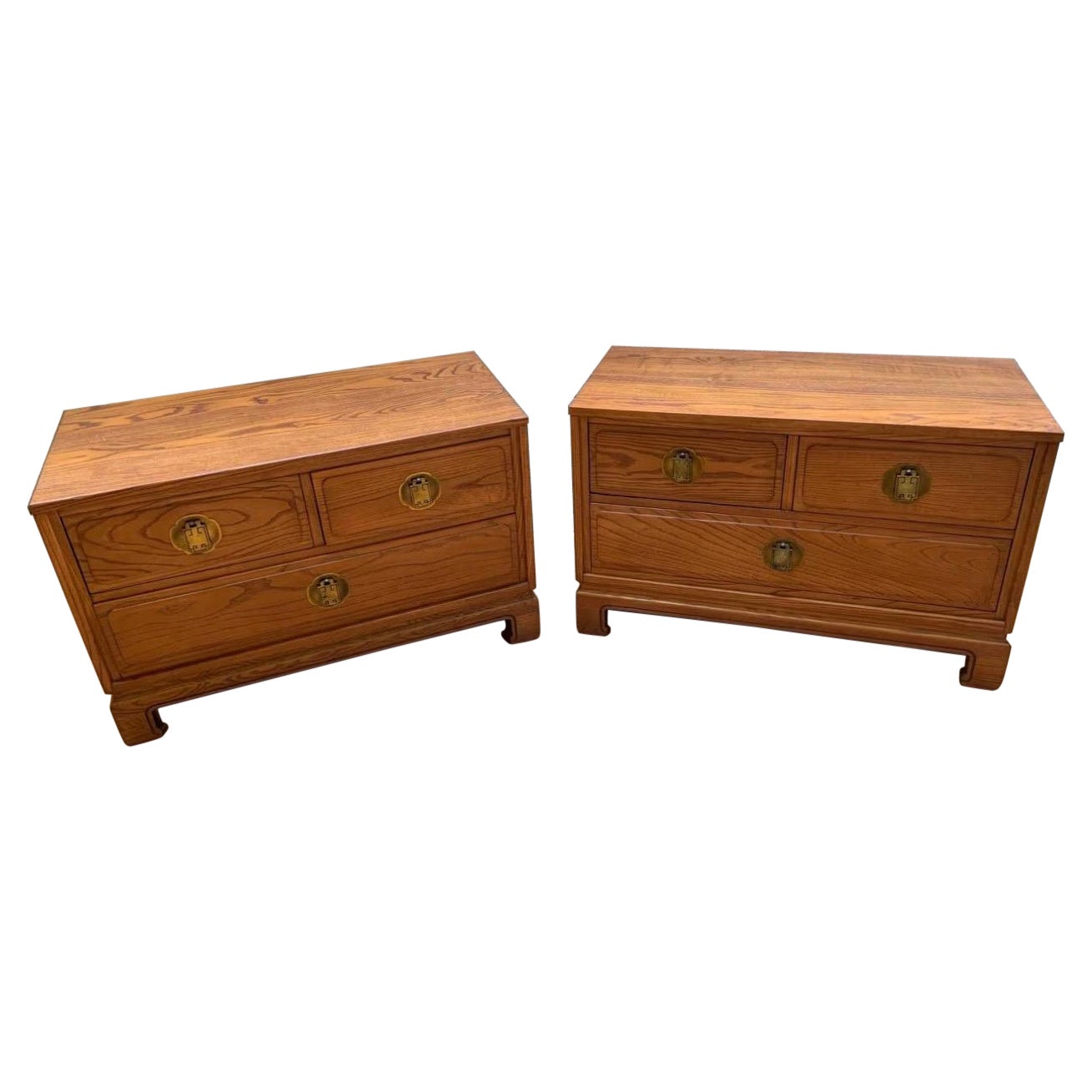 Vintage Chinoiserie Style Davis Cabinet Company Oak Dresser / Nightstand - Pair