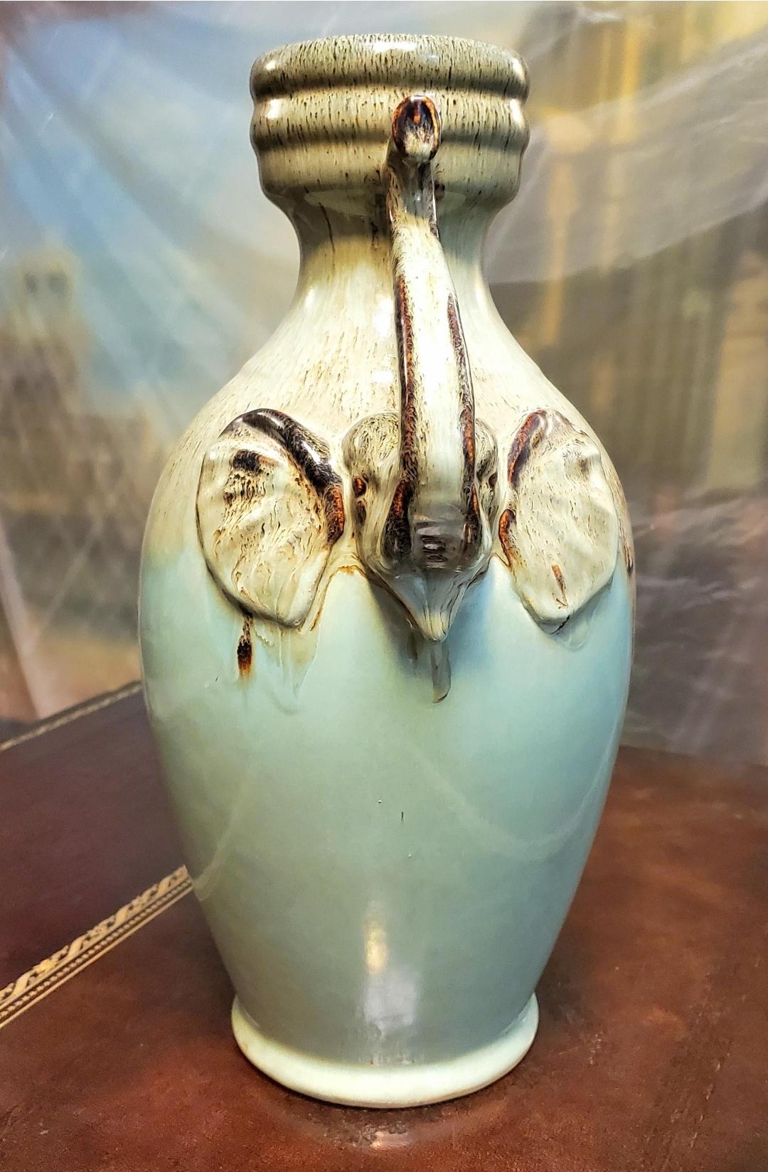 Vintage Chinoiserie-Style Double Elephant Amphora Drip Vase For Sale 3