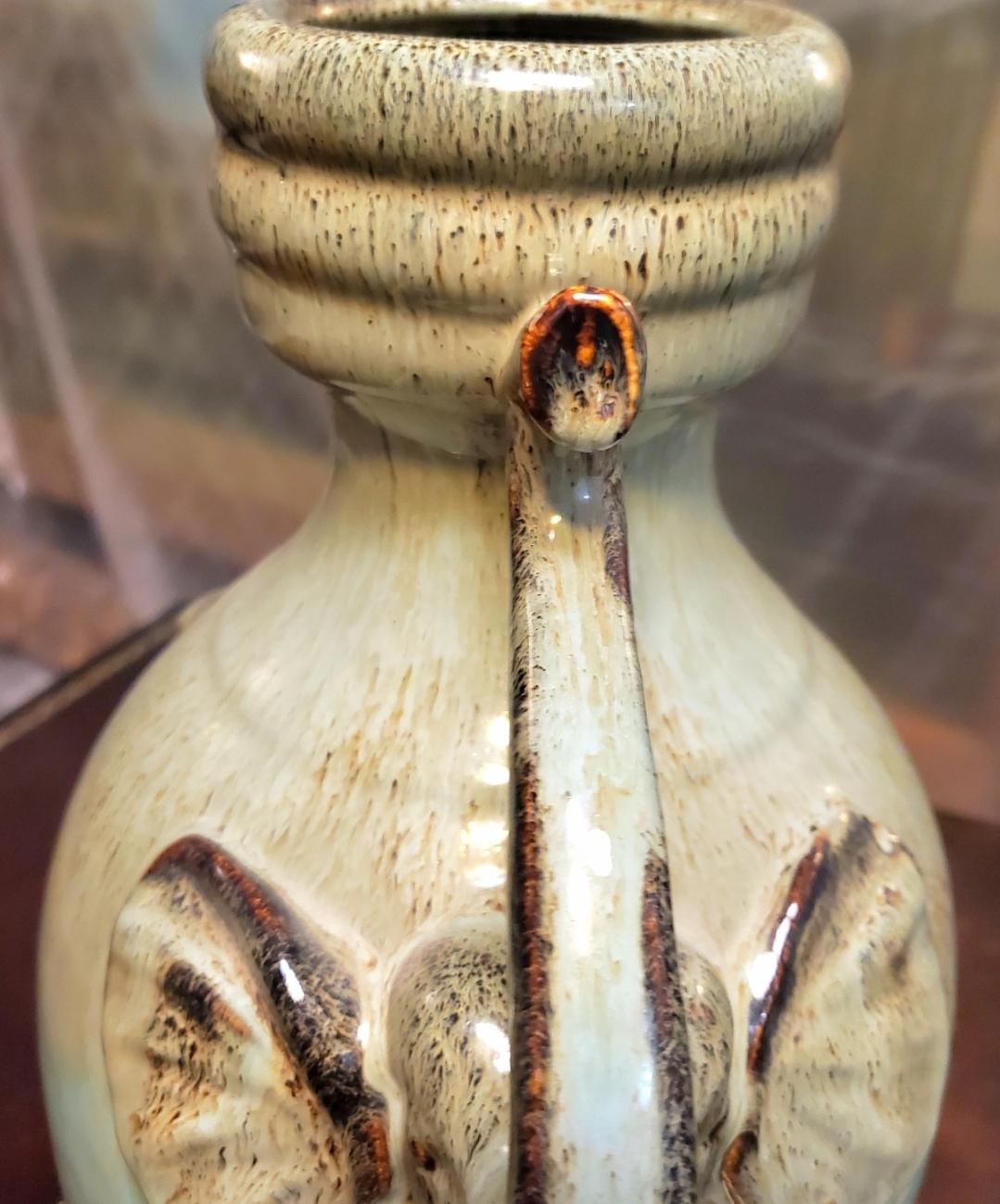 Vintage Chinoiserie-Style Double Elephant Amphora Drip Vase For Sale 5