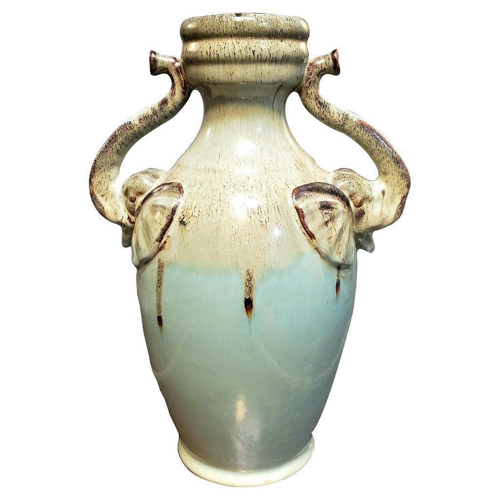Vintage Chinoiserie-Style Double Elephant Amphora Drip Vase For Sale