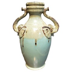 Vase à double amphora à éléphant, style Chinoiserie, vintage
