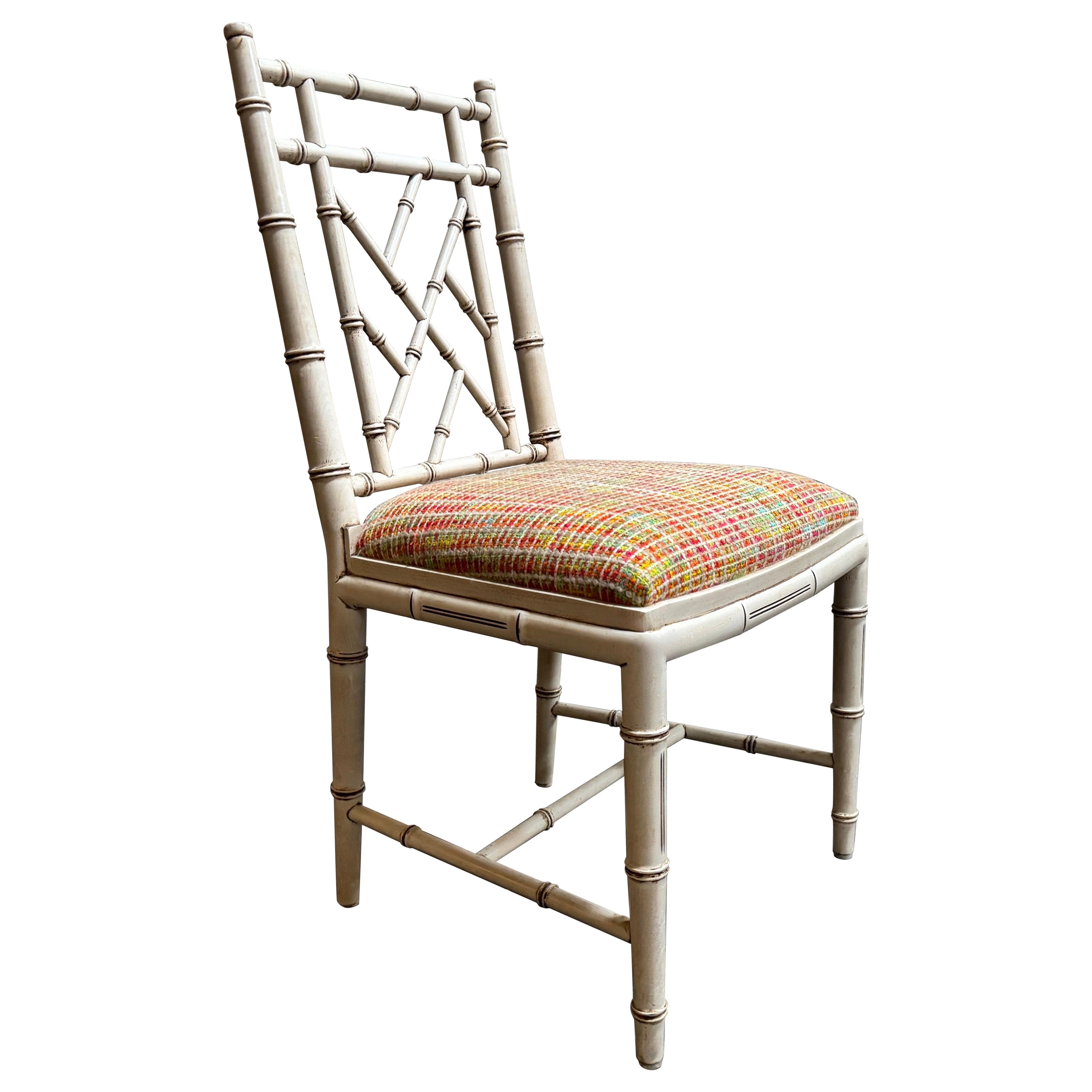 Sedia da salotto, da scrivania o da vanità in finto bambù in stile Chinoiserie vintage, anni 
70 ca. in vendita