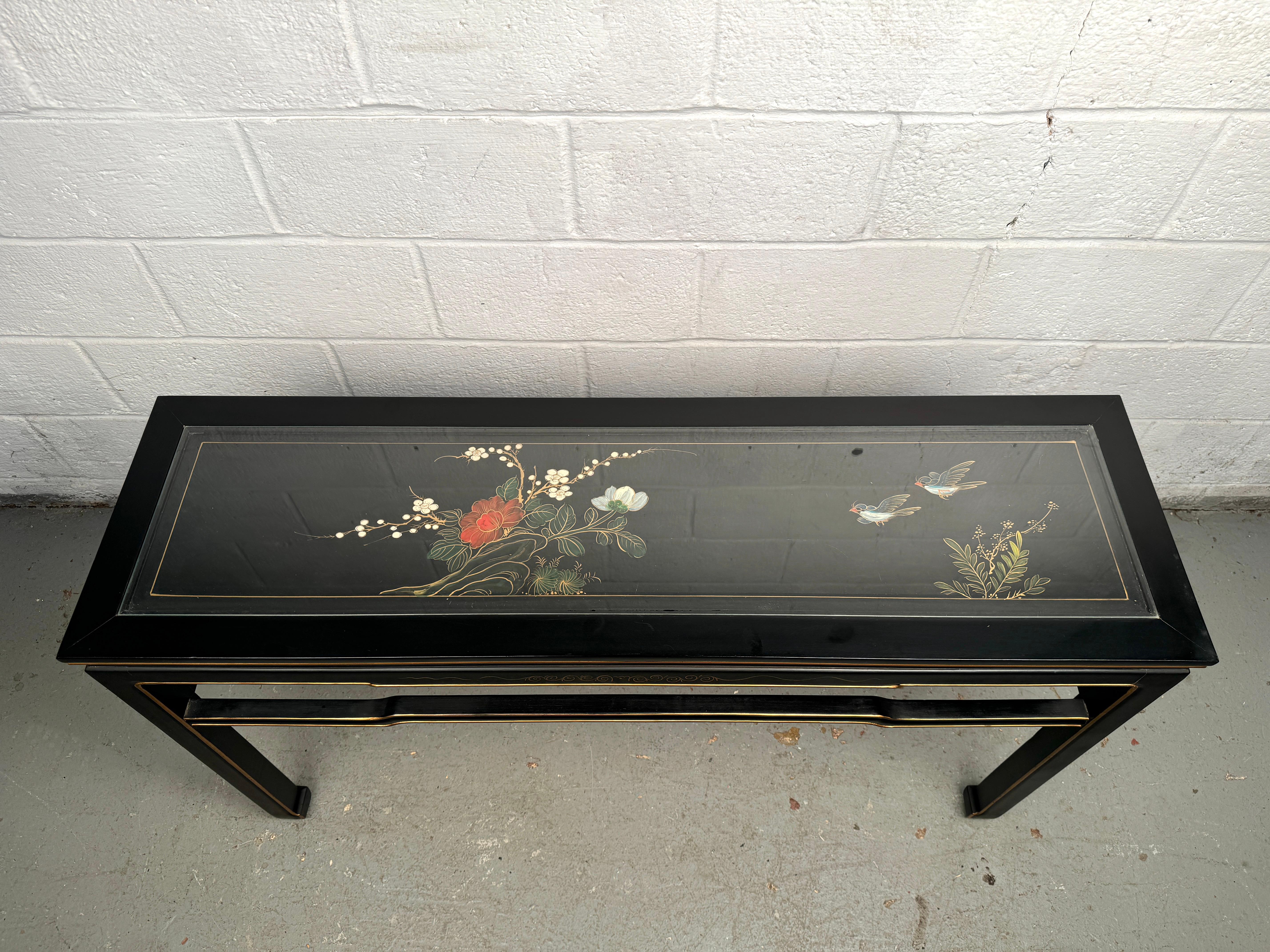 Vintage Chinoiserie Style Hand Painted Console Table For Sale 1