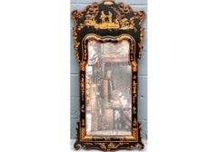 Vintage Chinoiserie Style Mirror With Gilt Relief Decoration