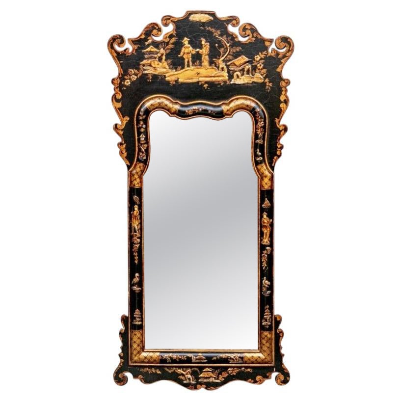 Vintage Chinoiserie Style Mirror With Gilt Relief Decoration