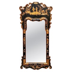 Vintage Chinoiserie Style Mirror With Gilt Relief Decoration