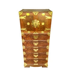 Vintage Chinoiserie Teak & Burl Brass Mounted Lingerie Chest