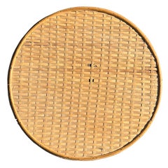 Vintage Chinoiserie Tiger Bamboo Side Table with Cane Top and Scrollwork