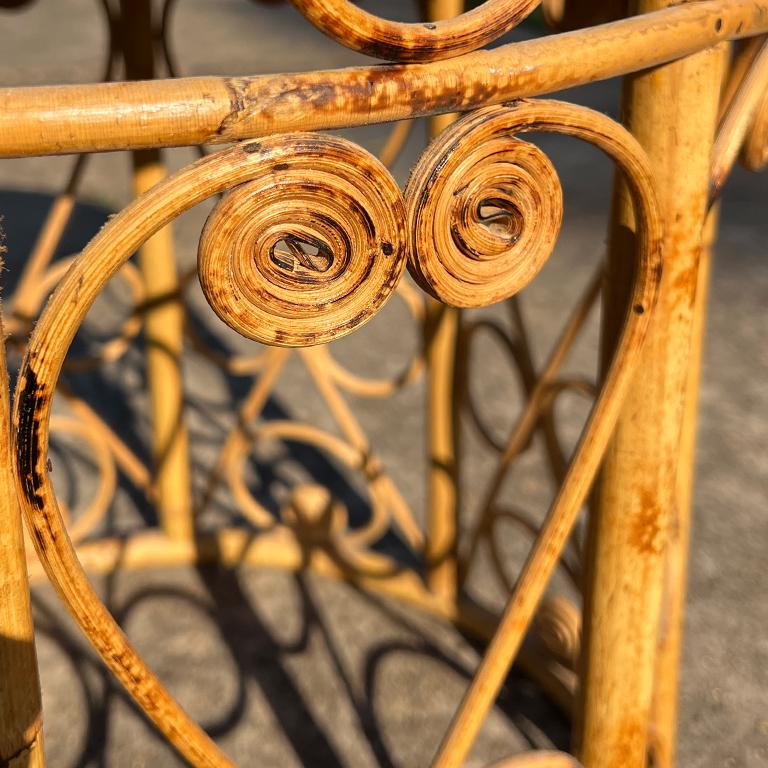 Vintage Chinoiserie Tiger Bamboo Side Table with Cane Top and Scrollwork For Sale 1