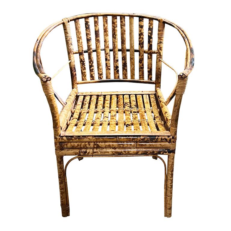 American Vintage Chinoiserie Tortoise Bamboo Arm Chair For Sale